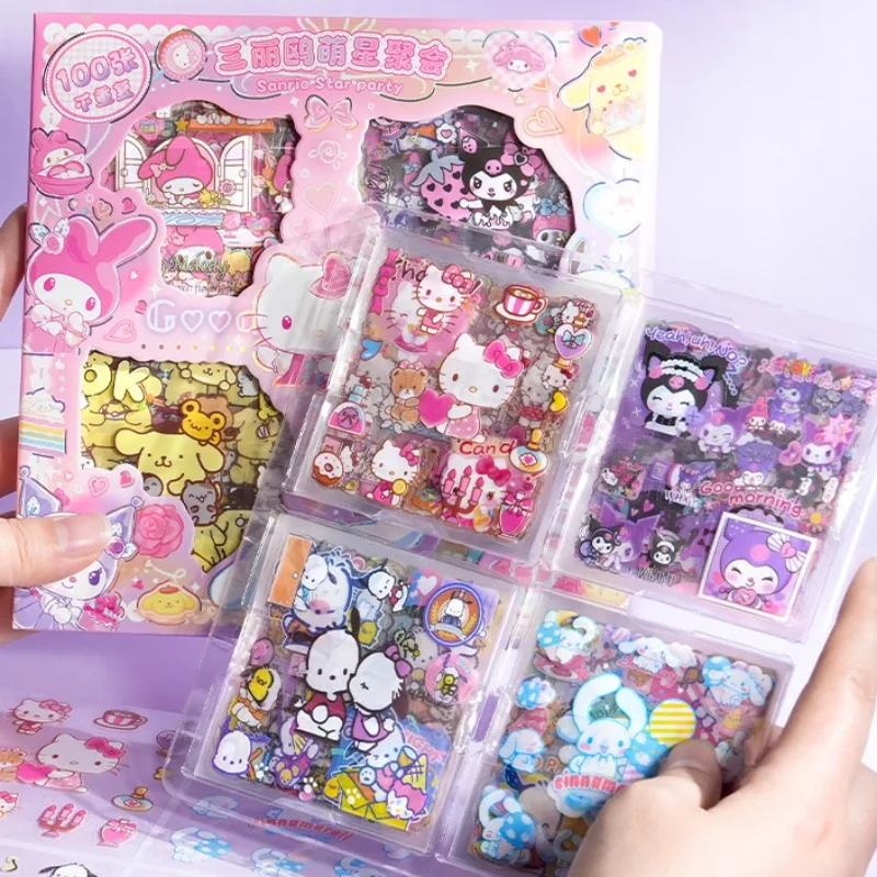 100PCS Sanrio Hallo Kitty Aufkleber Geschenk Box Cinnamoroll Melody Kuromi Aufkleber Geschenk Box Wasserdichte PET Aufkleber Spielzeug Kinder Geschenk