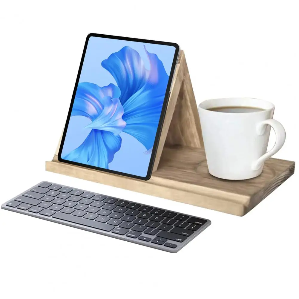 

Wooden Bookshelf Organizer with Picture Frame Wood Desktop Book Stand Triangle Book Holder Home Office Decor