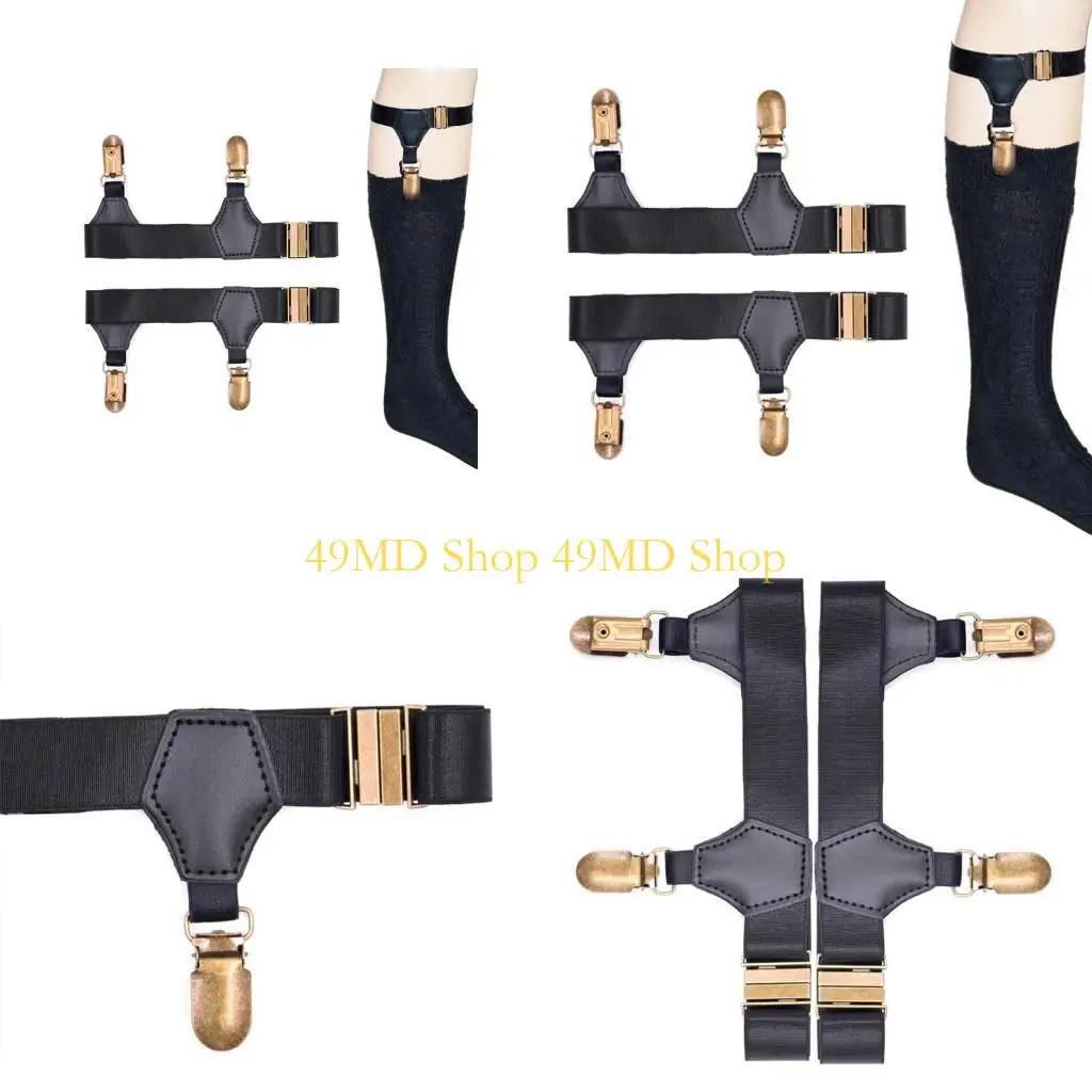 

49MD Black Socks Suspenders Holder Garters Belt with Double Metal Non-Slip Clips