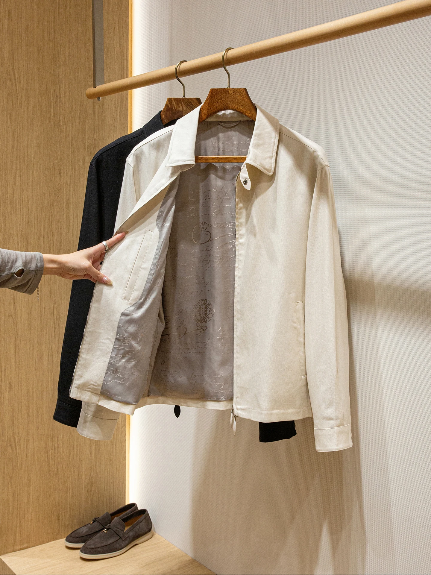 

BEL ramie cotton blend leather collar stitching autumn men's lapel jacket