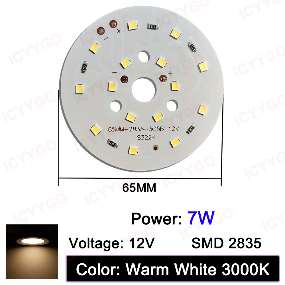 12v painel de luz led 3w 5 7 12v placa de fonte de luz de baixa tensão dc luz branca luz quente 46mm 48mm 65mm diy painel de luz redondo