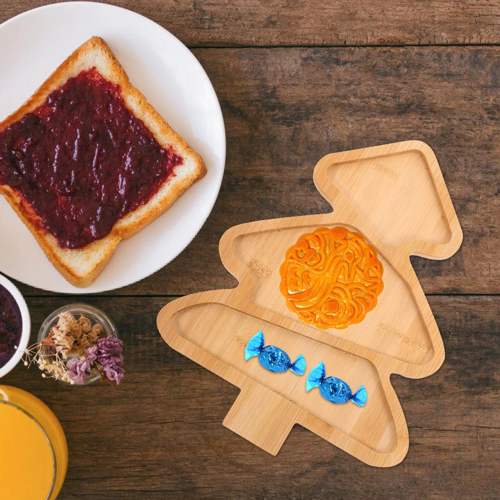 

Bamboo Serving Tray Christmas Tree Design Decorative Plate for Cakes Nuts Candy Fruit Display Multi Purpose Tea Snack Tray