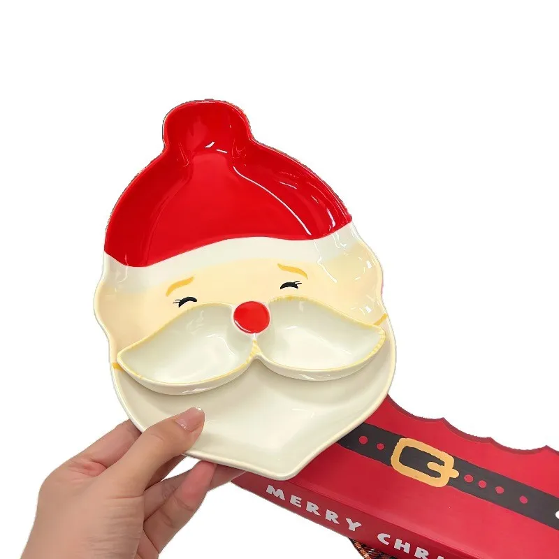 Santa Claus dumpling plate ceramic household with its own dipping dish combination high value Christmas atmosphere tableware
