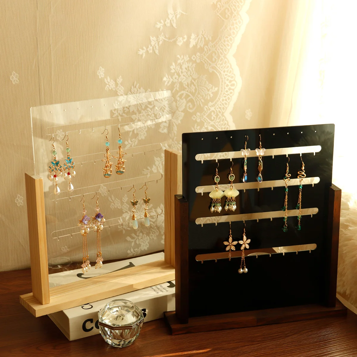 

Wood Large Capacity Earring Display Organizer Holder Earrings Storage Jewelry Display Stand Counter Display Rack