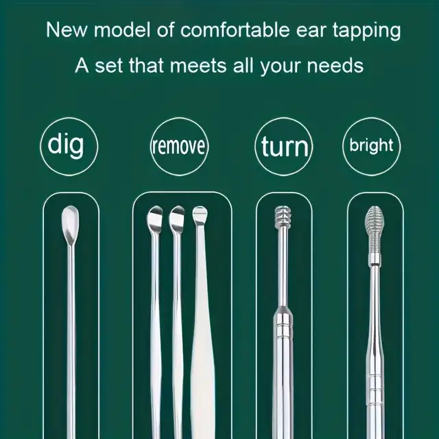 6pcs Stainless Steel Ear Wax Removal Tool Set Spiral Rotating EarPicking Spoon Ear Picker Spoon For Cleaning Collecting Ear Wax 4