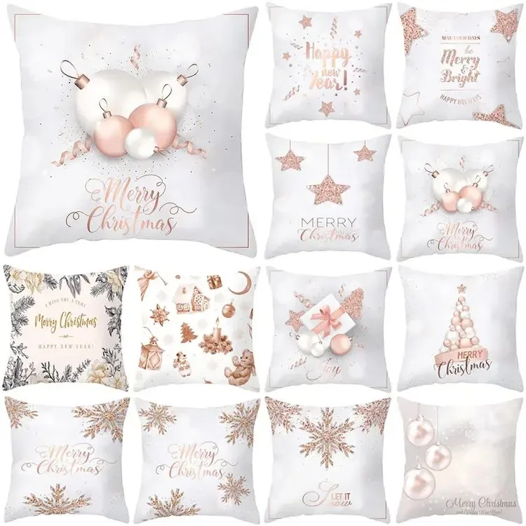 

Home decoration rose gold Christmas pillowcase cushion cover merry christmas gold pillowcase 45*45cm