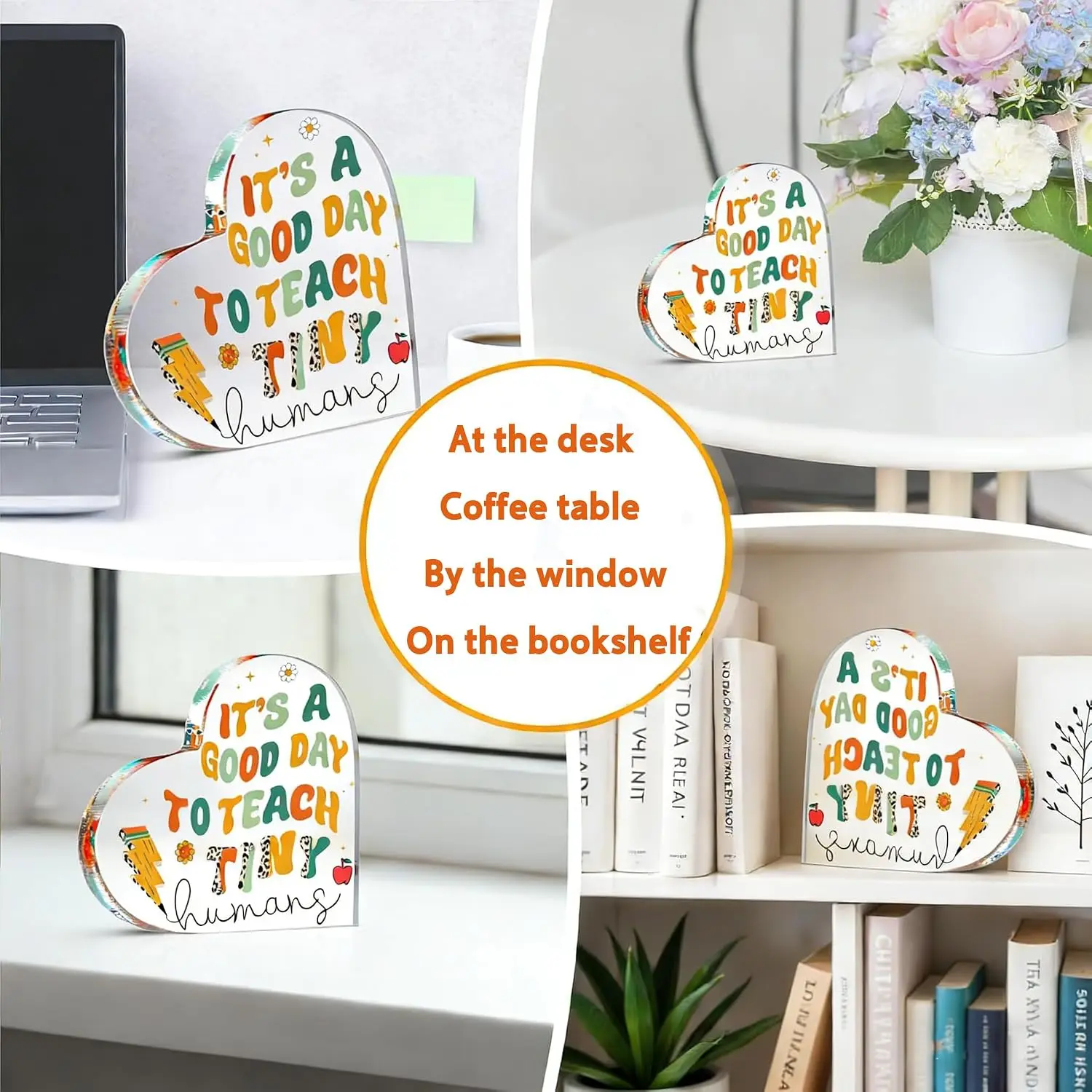 Thanksgiving Positive Affirmation Heart Sign Heart-Shaped Acrylic Sign Thank You Gift for Women Friend Coworker Home Office Desktop Decor Appreciation Gift