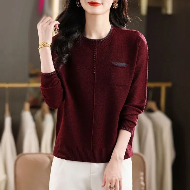 

Round Neck Sweater Women's Loose Pullover Autumn and Winter Solid Color Fashionable Bottoming Sweater Top