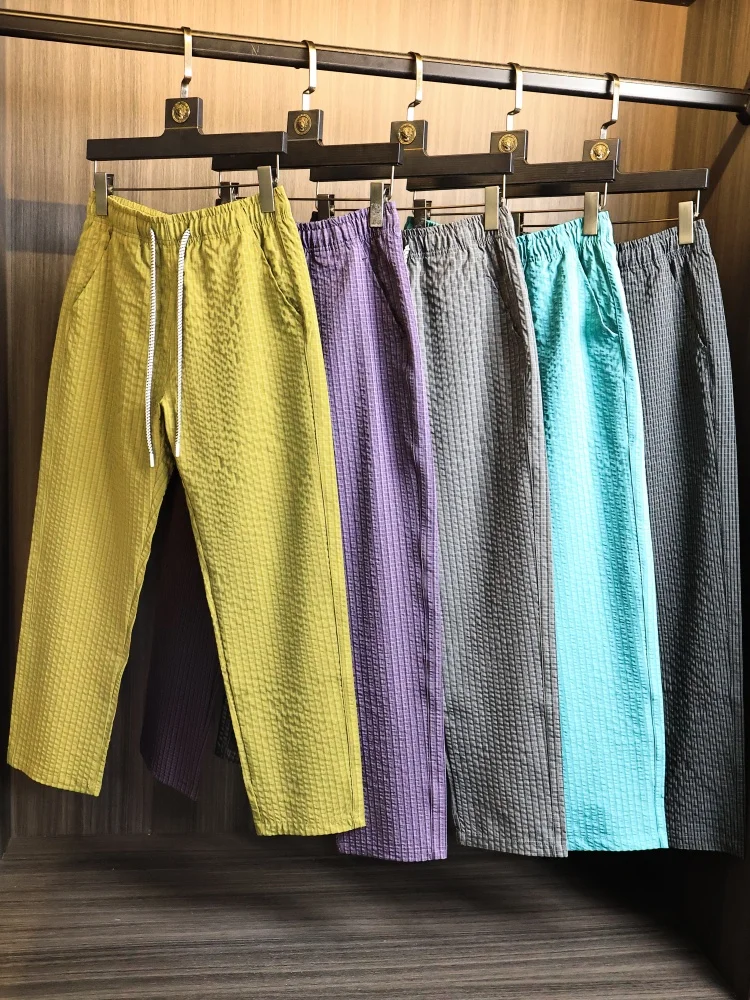 Men's Casual Straight Leg Bubble Commute Sports Pants Spring Season Pure Color Outdoor Leisure Trousers Trendy Style