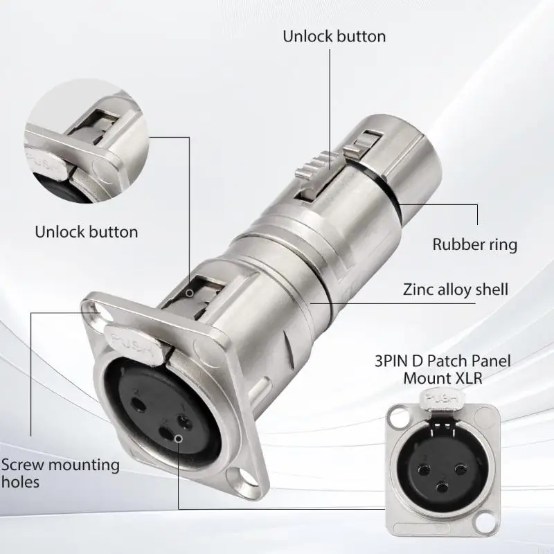 D-Style Female Feedthrough Couplers, 2-Pack Panel Mount Adapters with Balanced 3-Pin Routing for Floor Openings and Fixed F19E