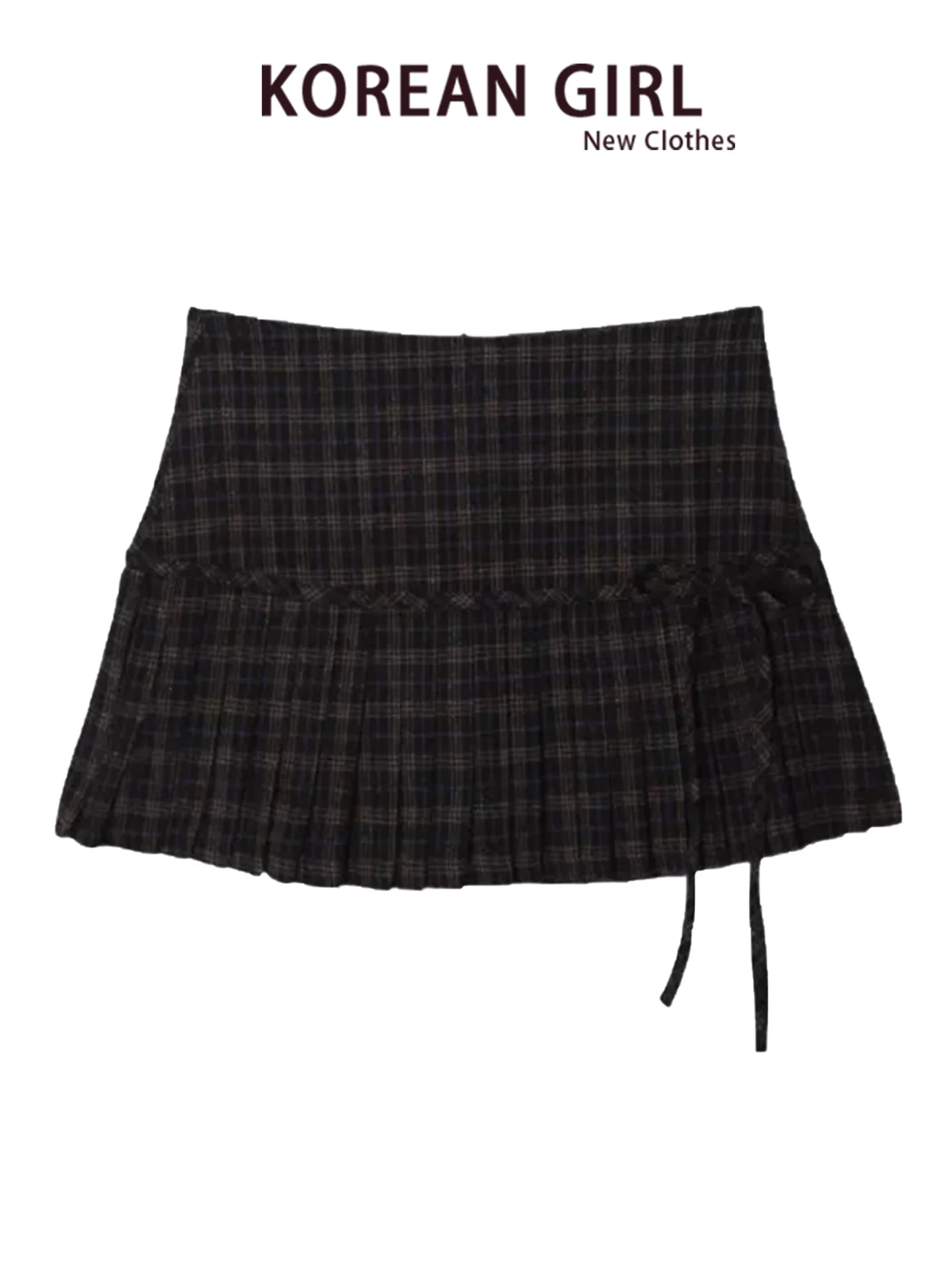 Retro American Plaid Woolen Pleated  Skirt Women's Autumn College Style Sexy Half-length Skirts Casual Non-deformable