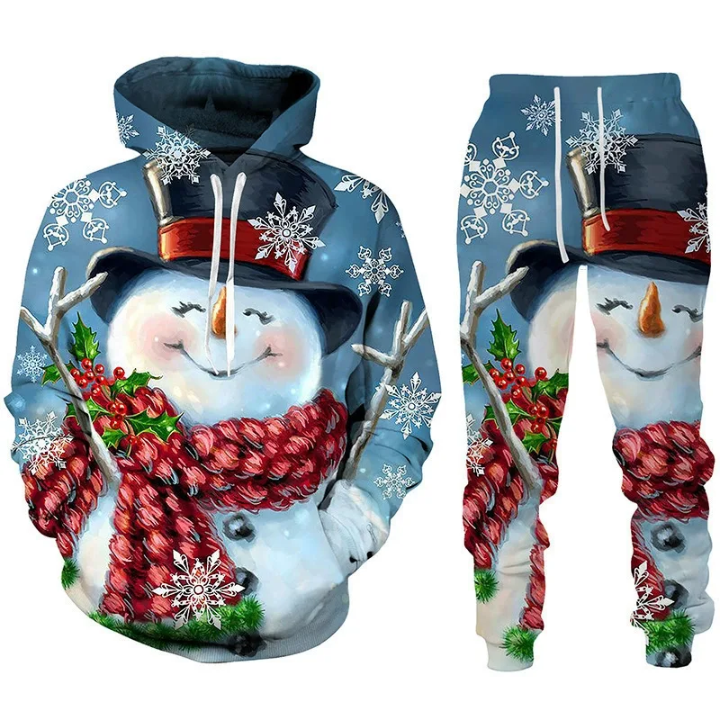 

New Men's Christmas Snowman 3D Print Hoodie Set Fashion Men Women Tracksuit Outfits Christmas Party 2-Piece Sweatshirt Pants Set