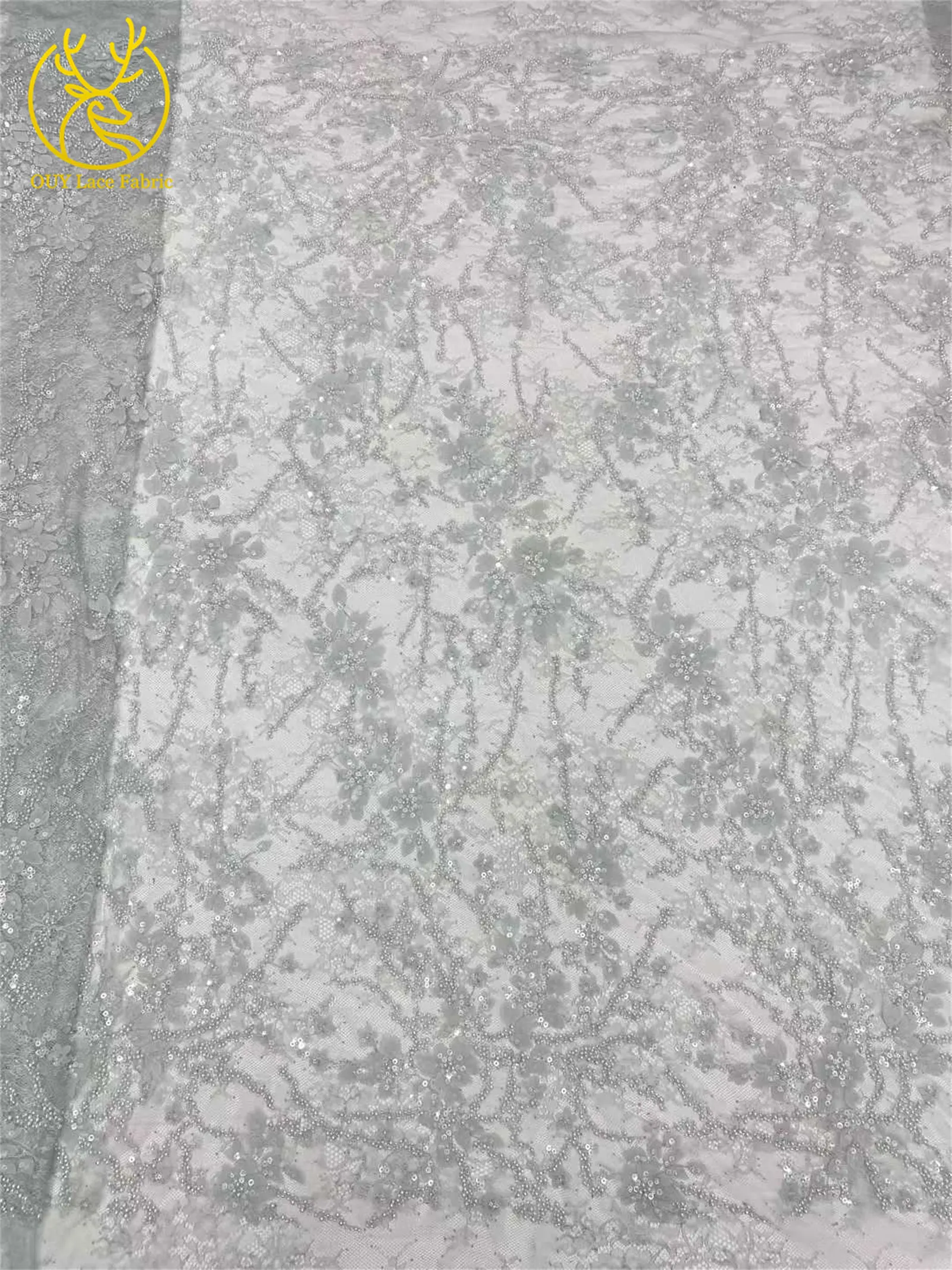 Afrikanischer nigerianischer Bräutigam-Perlen-Spitzenstoff 2026, französisches Netz, 3D-Applikation, Pailletten-Spitzenstoff für Party, Hochzeit, Kleid, Nähen, 5 Yards – Detail 17