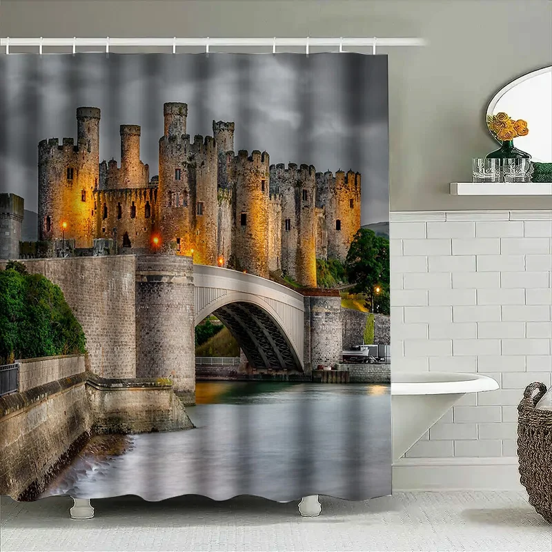 خمر جسر المشهد دش الستار القوطية نهر سيتي سكيب نسيج الحمام ديكور فني ديكور المنزل الجدار الشنق