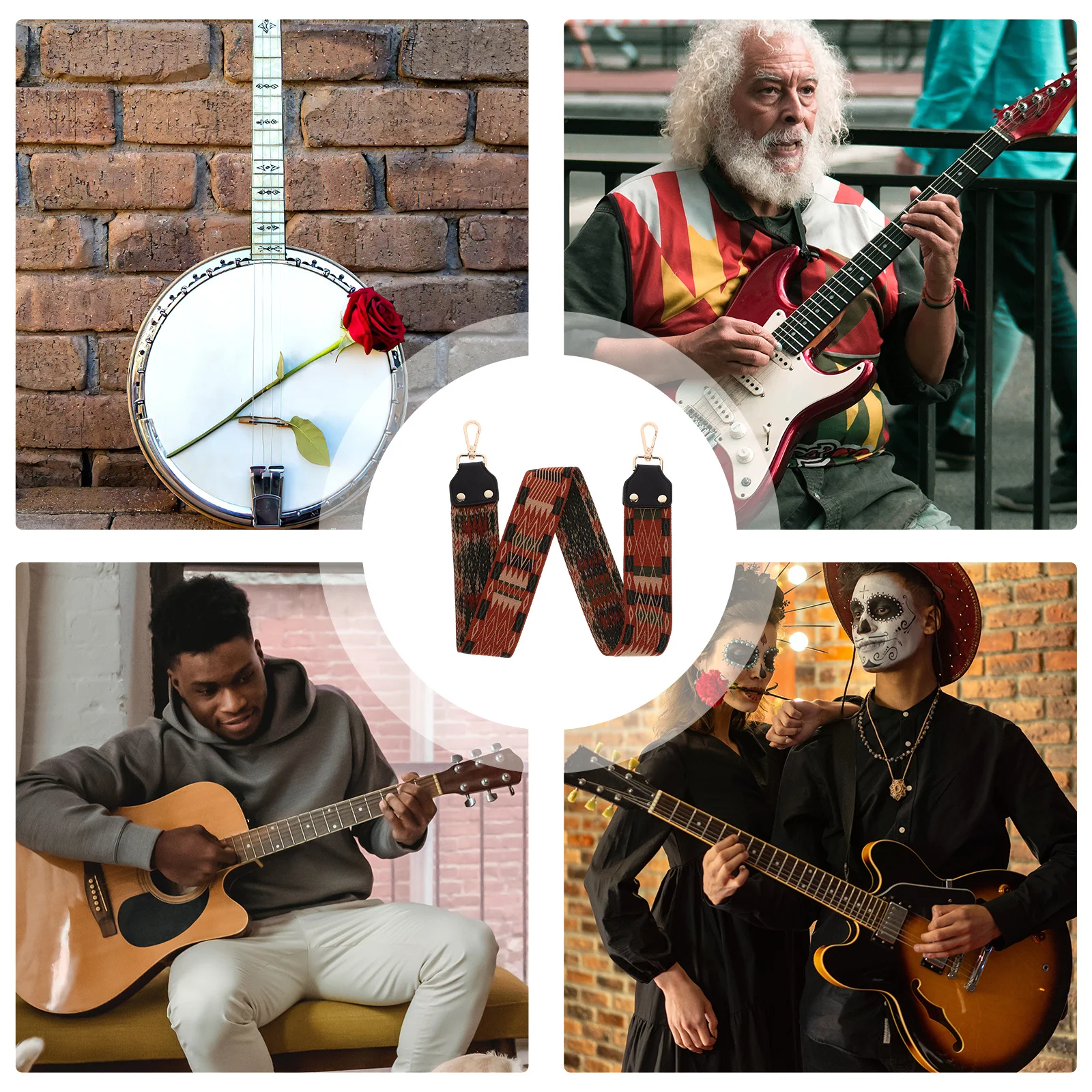 

Guitar Shoulder Strap Roman Embroidery Lightweight Durable Skin-Friendly Versatile Instrument Strap For Acoustic Electric Bass