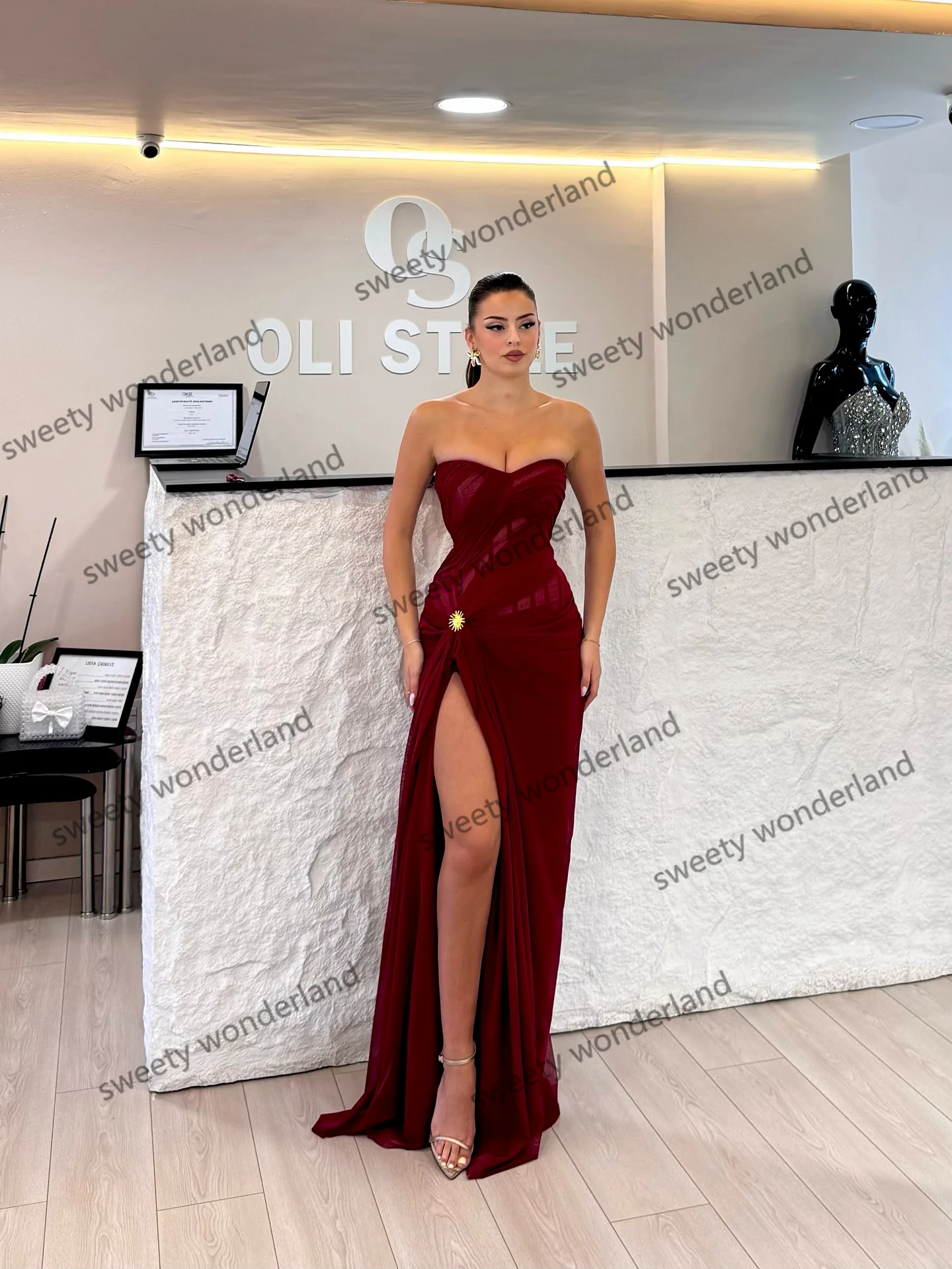 Robe de soirée bordeaux, Maxi, fente exquise, avec plis enveloppants, robe de soirée de mariage, personnalisée, élégante