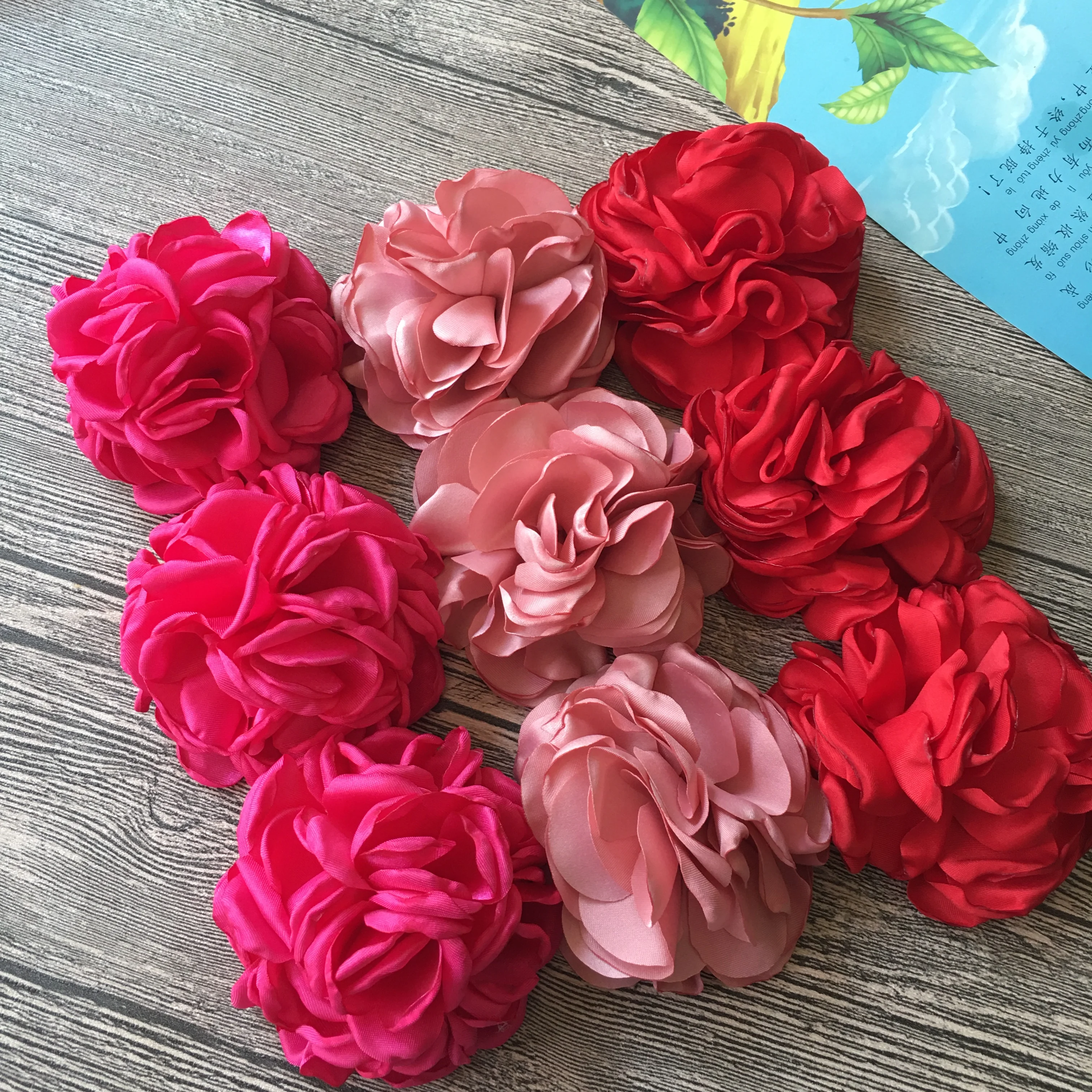 Bulk 10pcs 8.0-8.5cm Satin Burned Flower Accessories DIY Fabric Flowers For Wedding Brooches Home Hats Shoes Pets Decorated