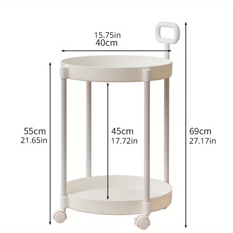 Elegant 2-Tier Side Table with Wheels - Trolley Table in Living Room|Simple Sofa Table with Handle|Easy To Move Coffee Table image 3