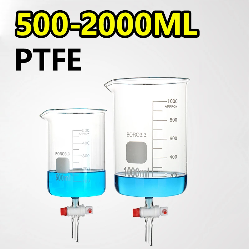 Low-type glass beaker with tetrafluoro piston, high borosilicate glass funnel, instrument volume flask 500ml 1000ml 2000ml
