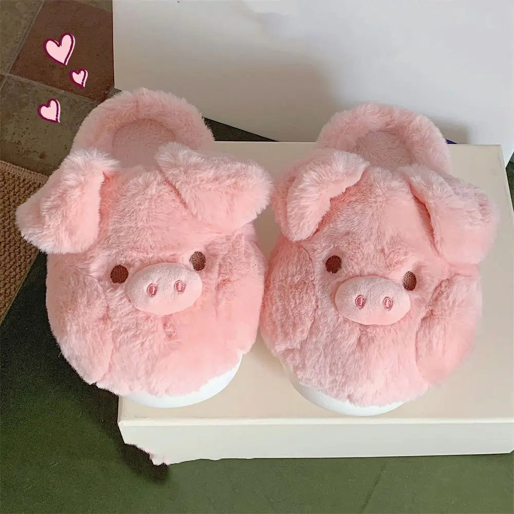 لينة Homewear خنزير النعال الكرتون المضادة للانزلاق الشتاء النعال الدافئة لطيف سميكة سوليد فروي أحذية قطنية داخلي #2