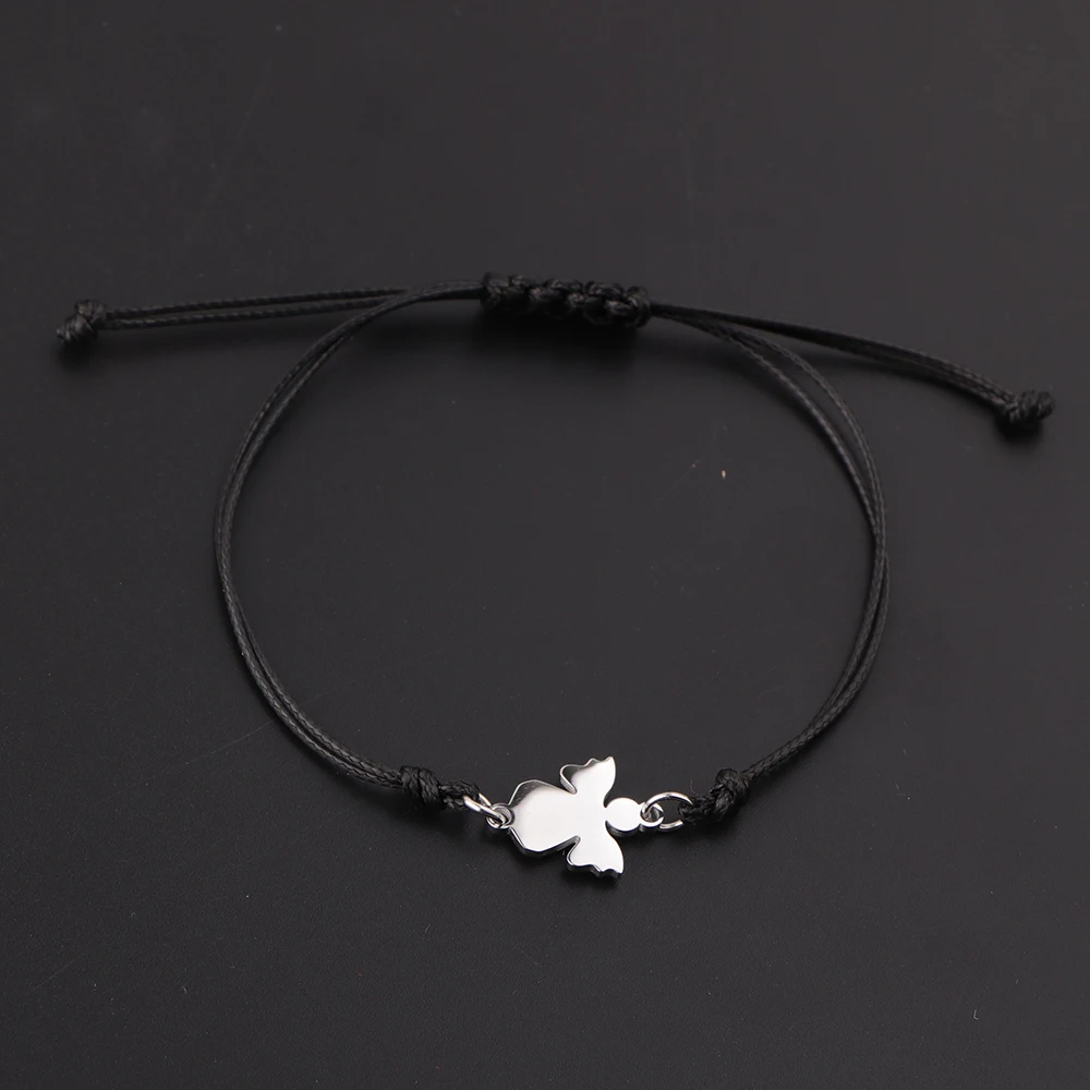 5pcs/lot Stainless Steel Angel Charm Bracelet Wax Thread Braided Adjustable Slider Bracelet For Women Jewelry Gift