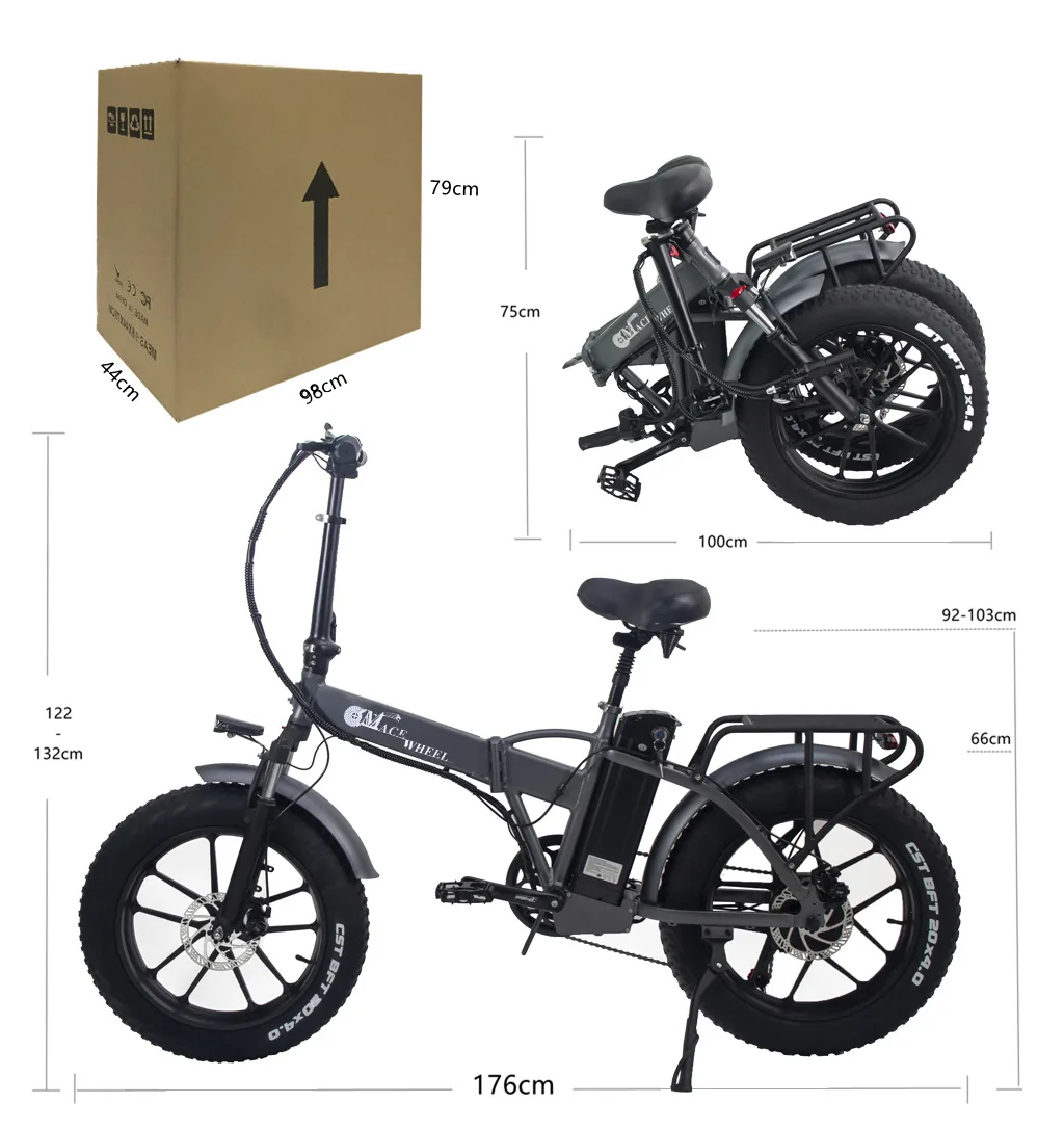 US EU Stock 20 Inch Ebike 750W 48V15AH Lithium Battery Portable Adult Electric Mountain Bike 4.0 Fat Tire Folding Electric Bike