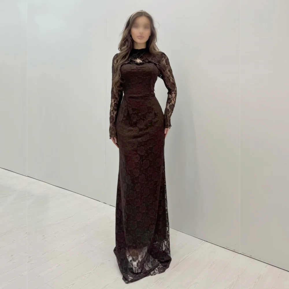 Vestidos largos clásicos de manga larga de encaje fruncido exquisito personalizado vestido de noche Formal ocasión a medida fiesta de boda