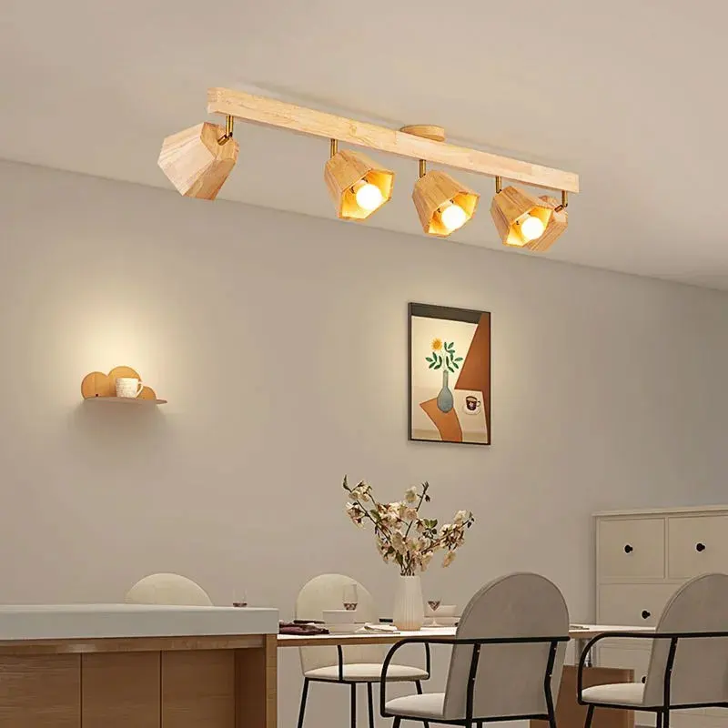 Imagem -02 - Lâmpada do Teto Led Moderna de Madeira Lustre Longo com Holofotes Luminária Corredor Quarto Vestiário Banheiro Loja Corredor