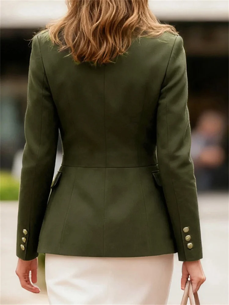 UOOZEE Women’s Military Style Jackets Army Green Stand Collar Gold Button Slim Fit Multi-Pocket Casual Office Blazer Outerwears 2 UOOZEE Women's Military Style Jackets Army Green Stand Collar Gold Button Slim Fit Multi-Pocket Casual Office Blazer Outerwears 2