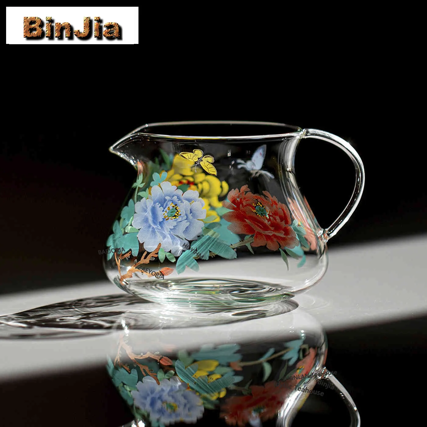 BAEJORIA 300ml Fragrant Peony Glass Tea Pitcher Tea Divider Serving Cup Cha Hai Dispenser Justice Cup Fair Mug Cafes Decoration
