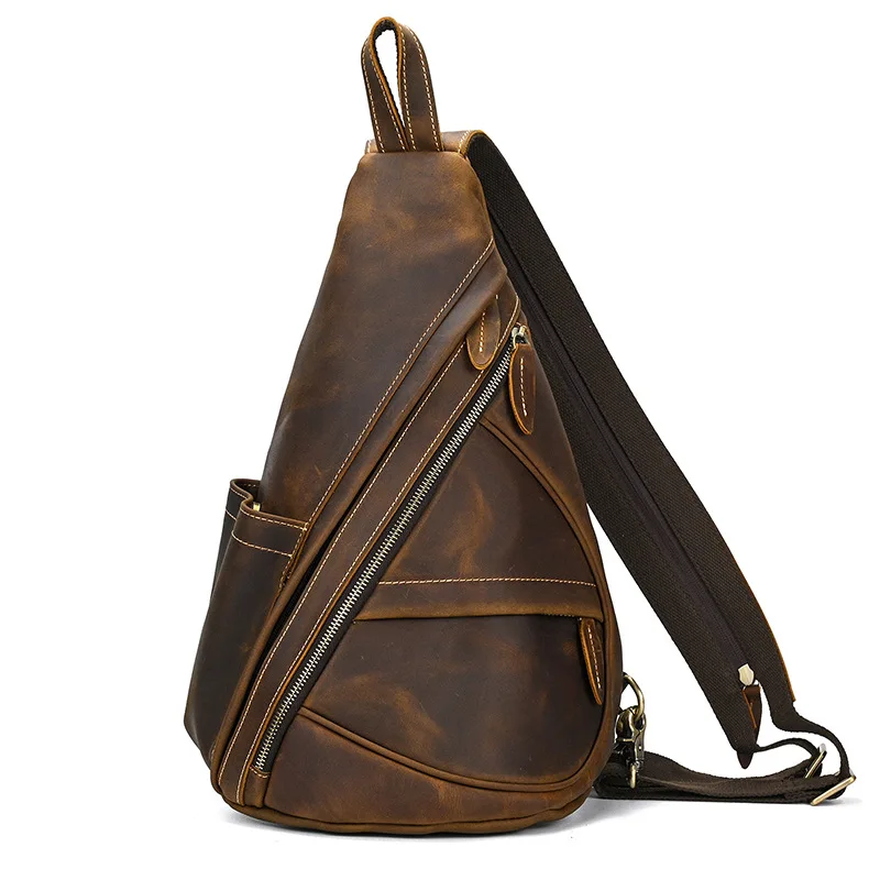 

Single Shoulder Bagpack Genuine Leather Chest Bag Outdoor Riding Bag Chest Packs For Biker Men Male Sling Bags Cow Leather