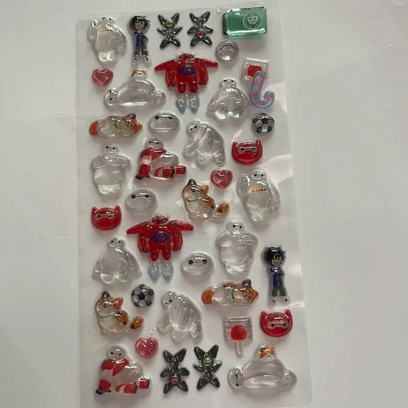 Kawaii ديزني بيج هيرو 6 Baymax ثلاثية الأبعاد ملصقات كريستال الإغاثة الإبداعية الكرتون طالب مكافأة ملصقات جراب هاتف الديكور هدية