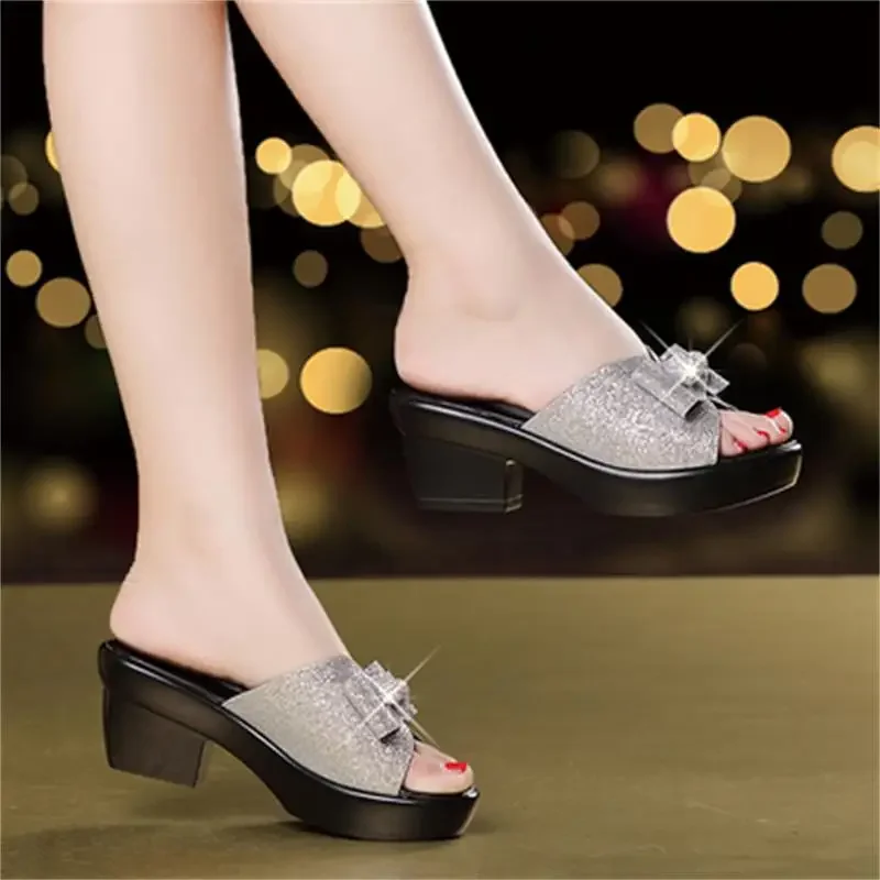 Brand fashion summer casual slipper luxury satin women\'s sandals leather dress shoes high heels wedding platform beach sandals