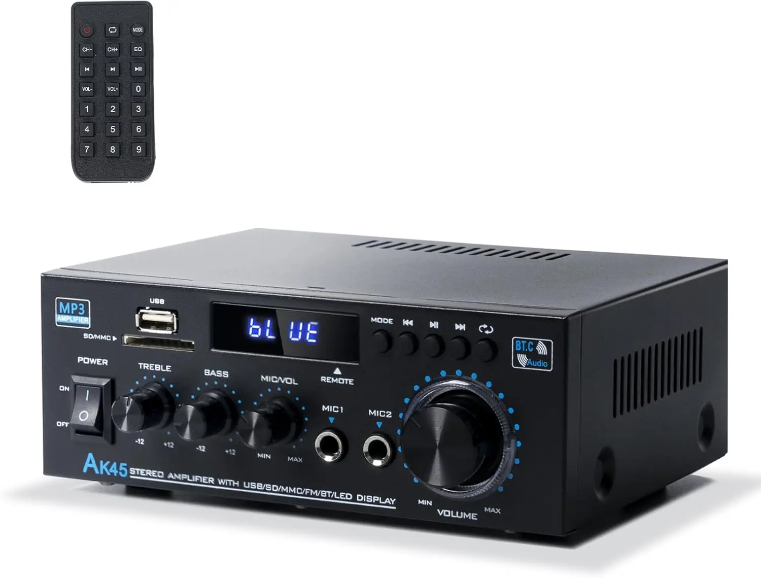 

Стереоусилитель 300Wx2 с Bluetooth 5.0, FM-радио, караоке, входами USB/SD/RCA/MIC и пультом ДУ для дома, гаража, вечеринок