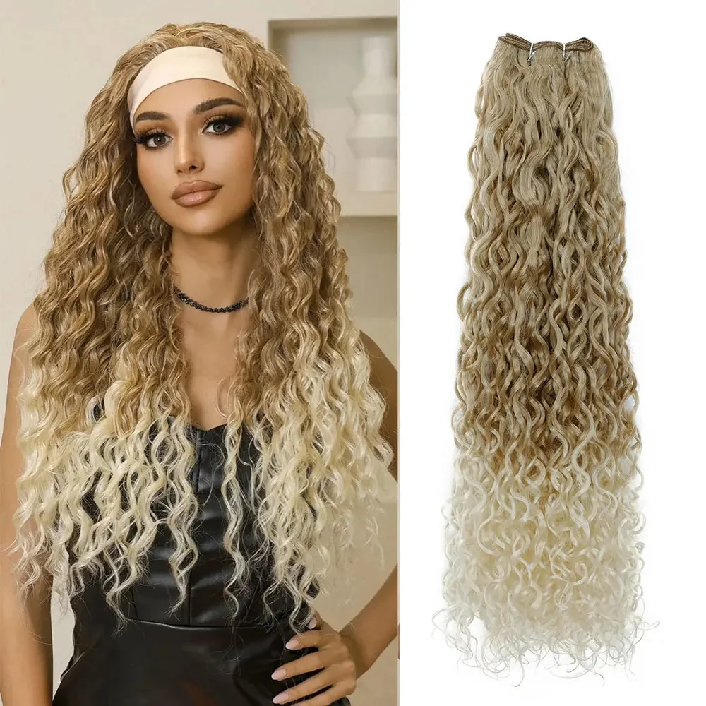 

24 Inch Water Water Wave Hair Bundles Synthetic Hair Extensions Balayage Ombre Blonde 120g/Pcs Hair Weave Bundles Extensions