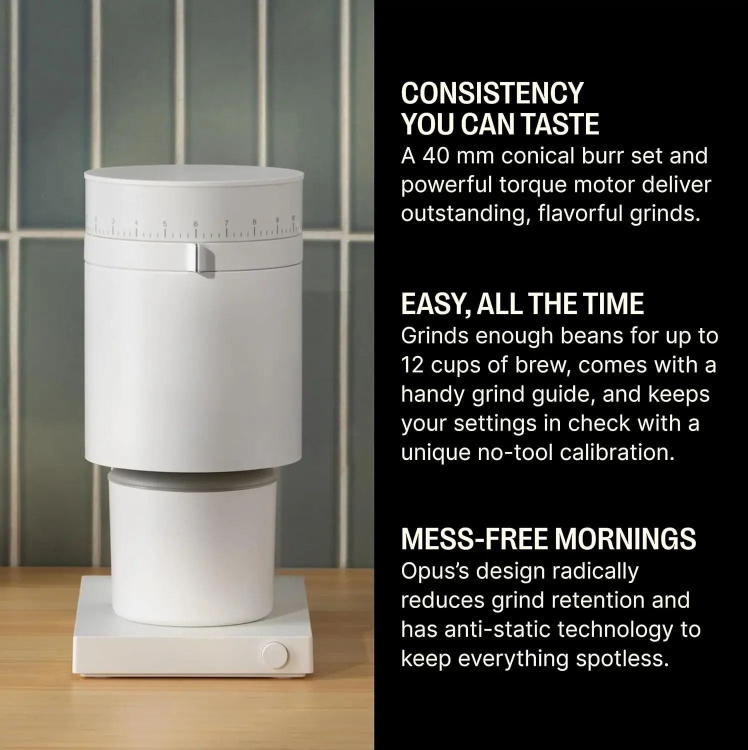 Opus Conical Coffee Grinder - All Purpose Coffee Grinder Electric - Espresso Grinder with 41 Settings for Espresso,