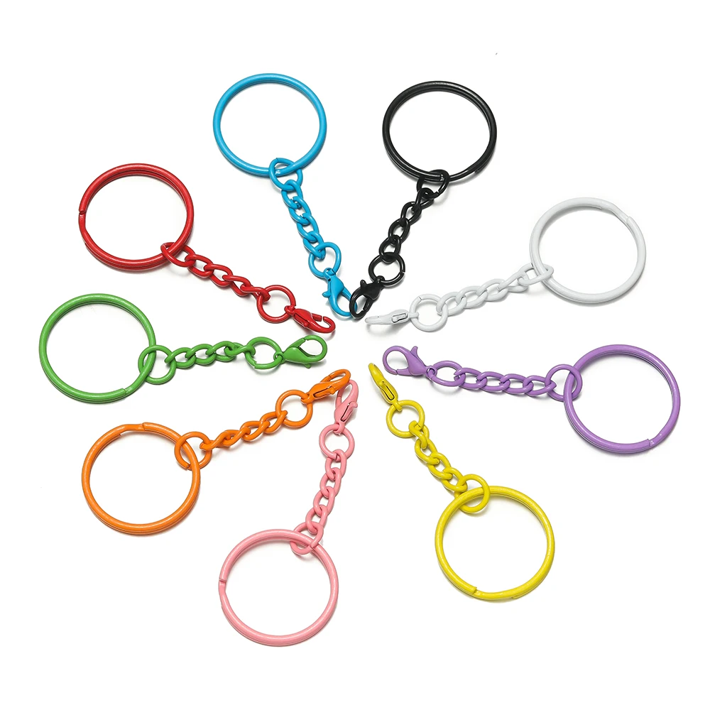 10pcs 25mm Colored Keyrings With Chains Lobster Clasps For DIY Jewelry Making Key Ring Connector Hooks Bags Buckle Accessories