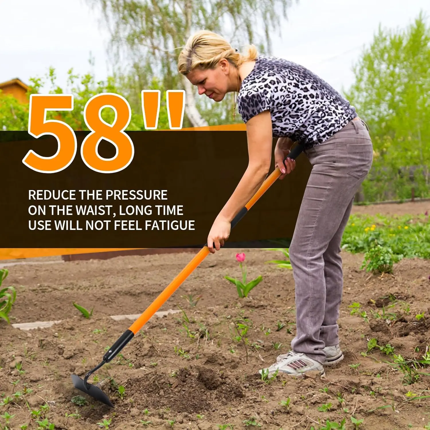 ガーデンホー、頑丈なガーデンツール、長いグラスファイバーハンドル付き除草用ガーデンホー、58インチ
