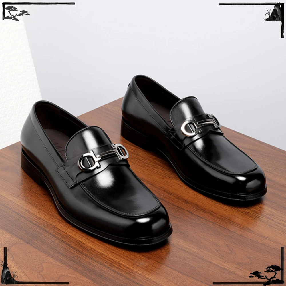2026 Fashion Versatile Men's Genuine Leather Loafers Summer Horsebit Buckle Business Casual Slip-on Dress Shoes
