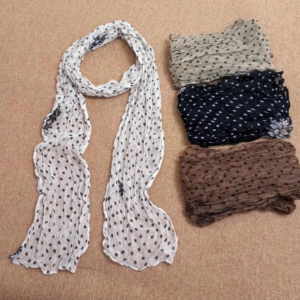 Cotton Linen Polka Dot Scarf Wrinkle Twisted Sunscreen Shawls Chiffon Scarf Long Soft Women's Neckerchief Air Conditioner Use
