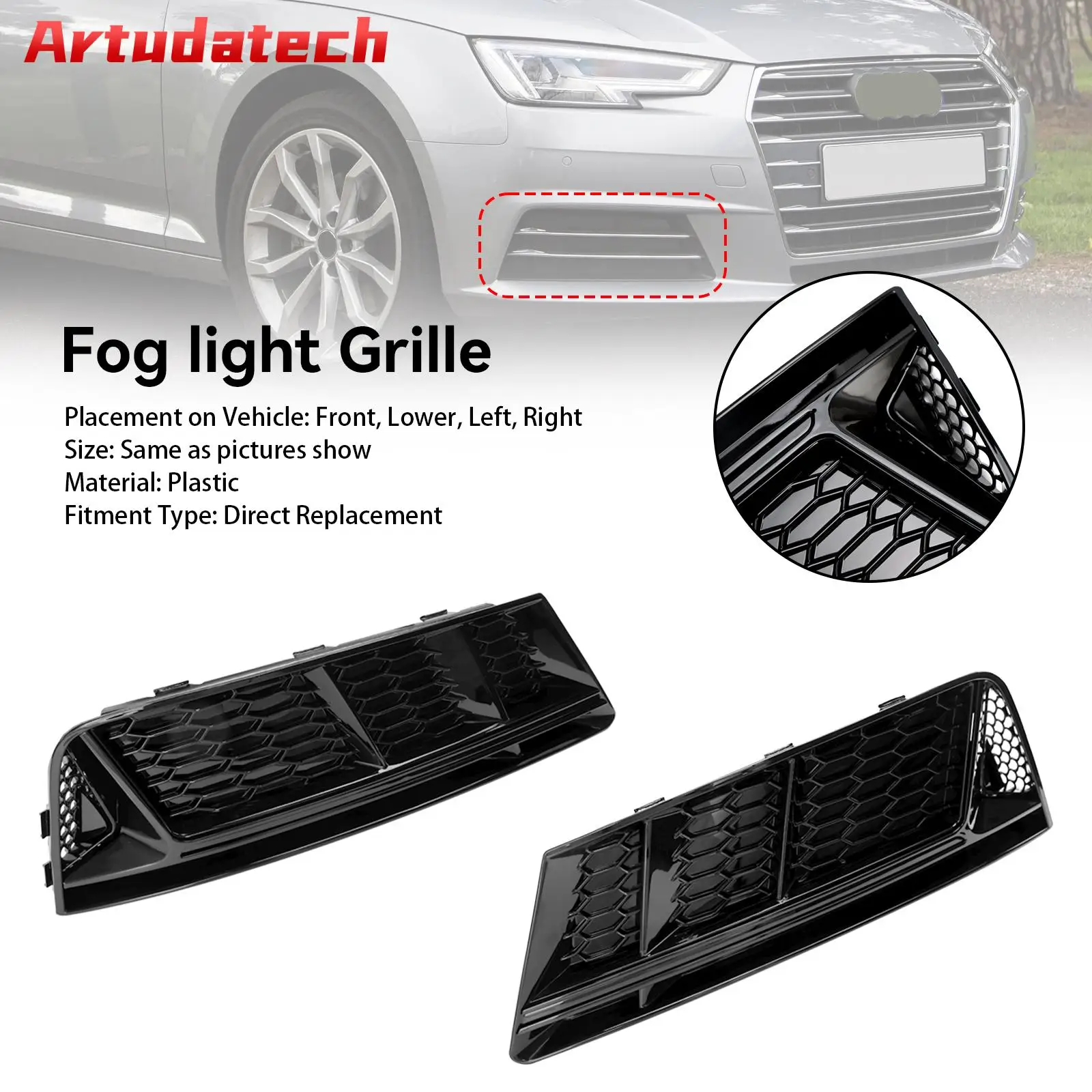 

Artudatech Front Fog Light Grill Lower Bumper Grille Chrome Fit For AUDI A4 B9 2016-2018 Car Accessories