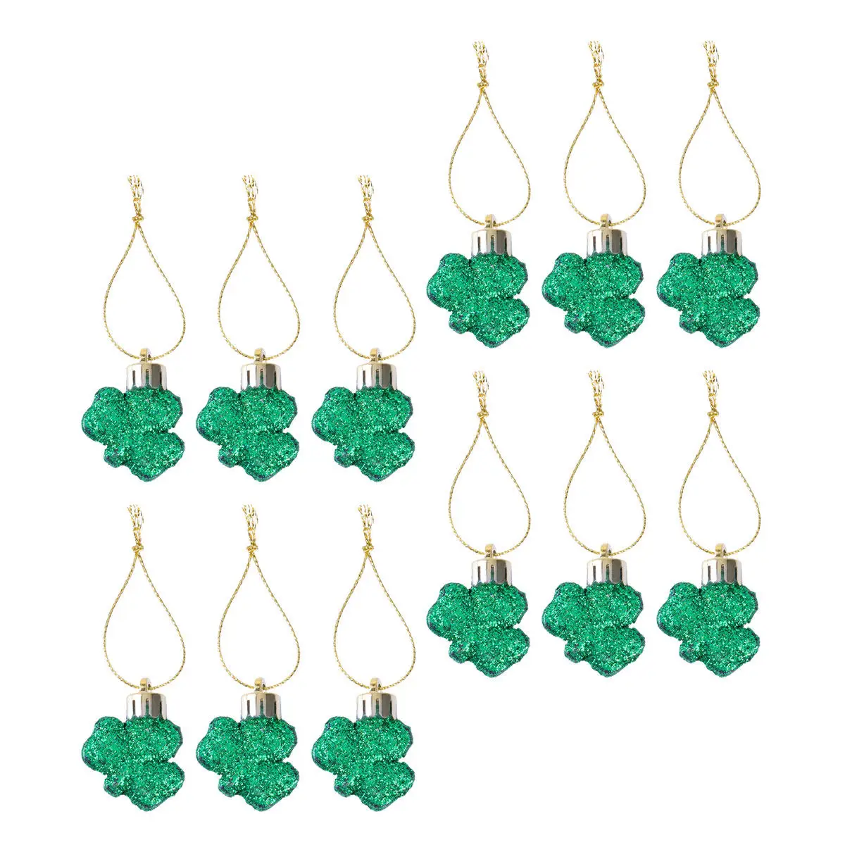 12Pcs Shamrock Hanging Pendant Plastic Glitter Clover for Day Party Door Window Decoration Photo Props