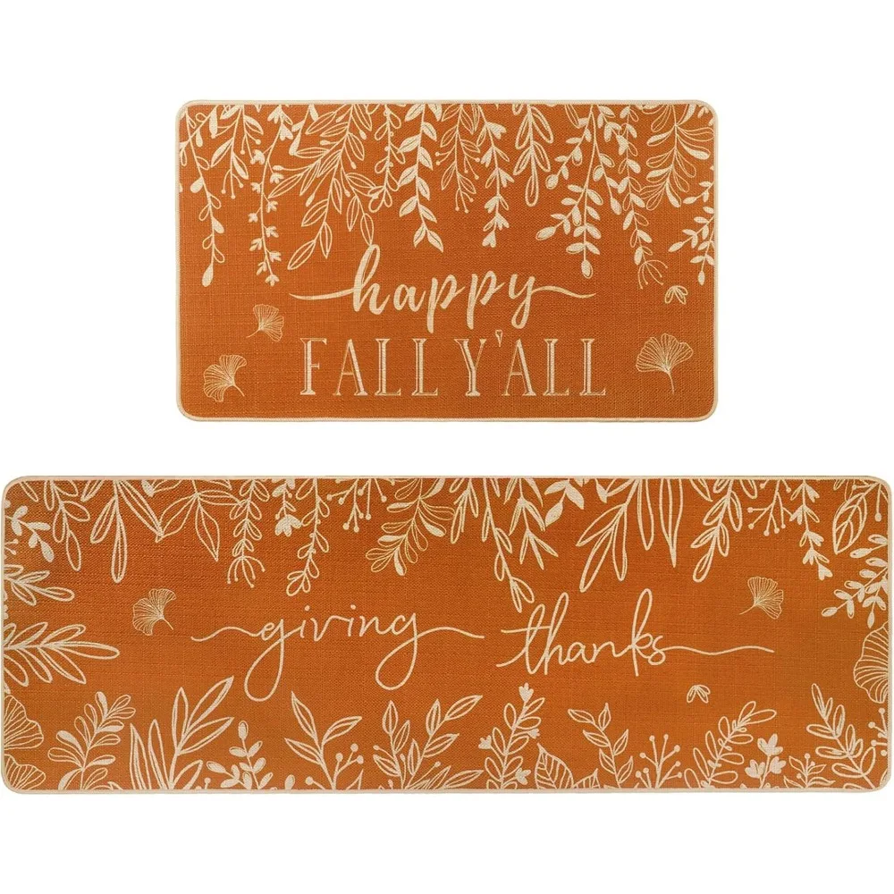 

Счастливая осень, набор кухонных ковриков из 2 шт., оранжевые, дающие осенние листья, низкопрофильные праздничные кухонные коврики для дома, k