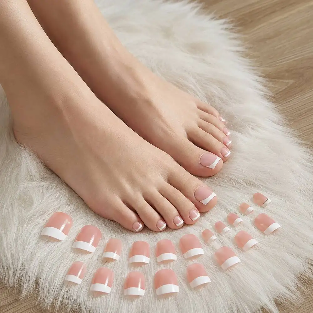 

150Pcs Curved French White Light Pink Press On Toenail Soft Pink Gradient Fake Toenail Elegant Style Light Pink False Toenail
