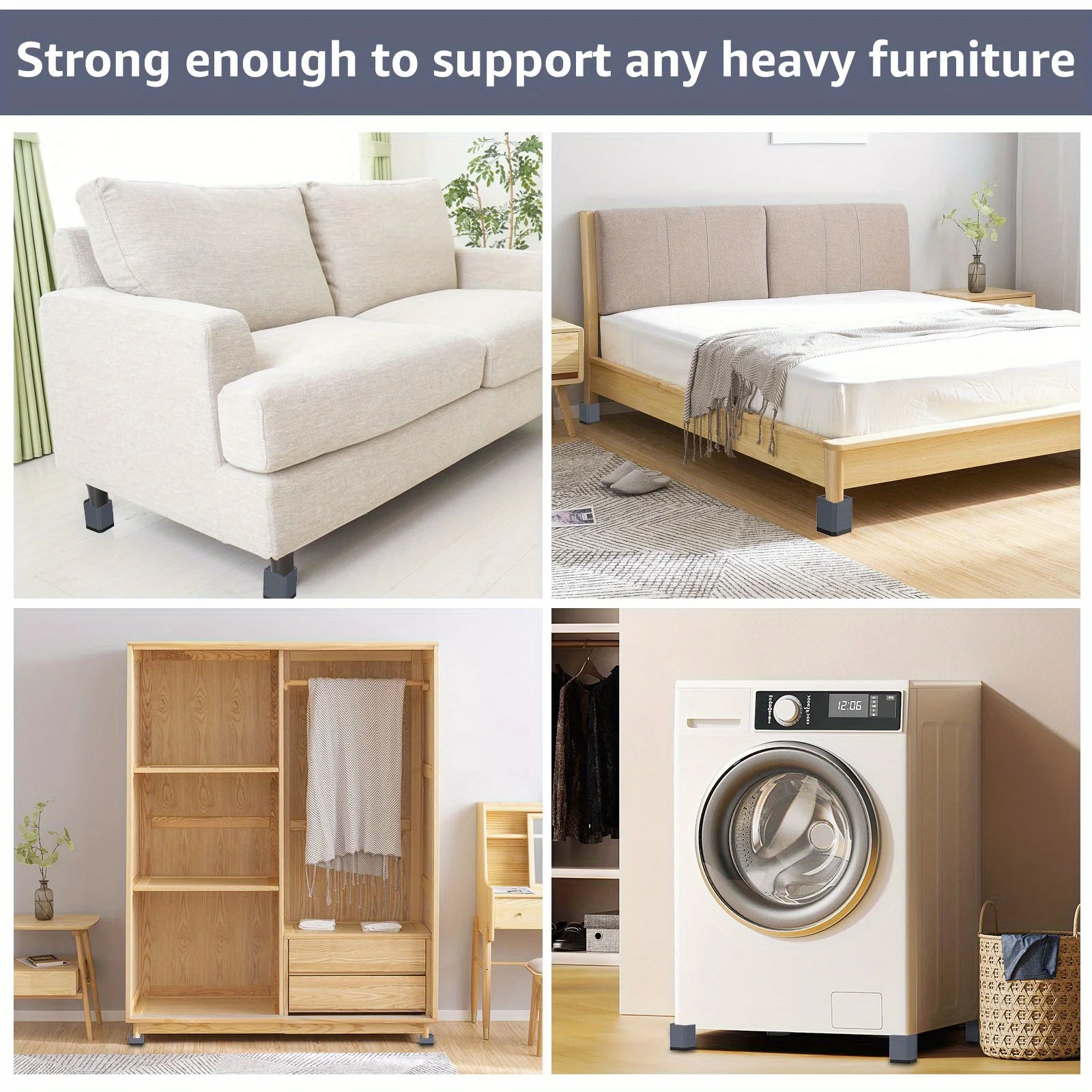 정사각형 가구 발 패드, 미끄럼 방지 무음 패드 강화, 플라스틱 테이블 및 의자 커피 테이블 충격 흡수 패드, 냉장고 패드, 세탁기 바닥