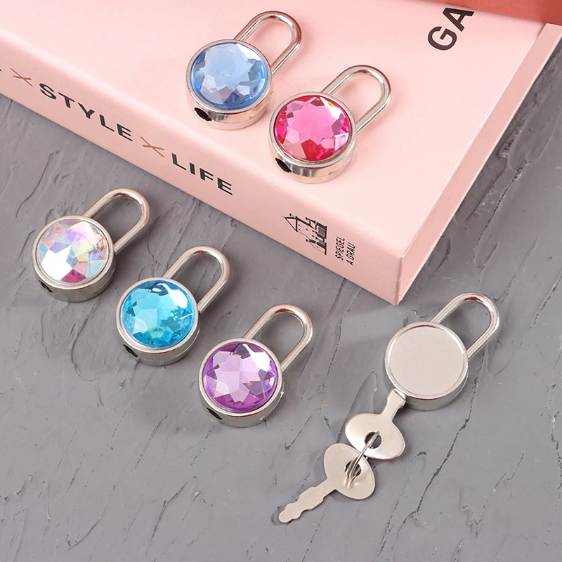 【F】Mini Round Padlock Color Diamond Hardware Lock With Key Lock For Luggage Travel Wedding Jewelry Box Diary Book Suitcase