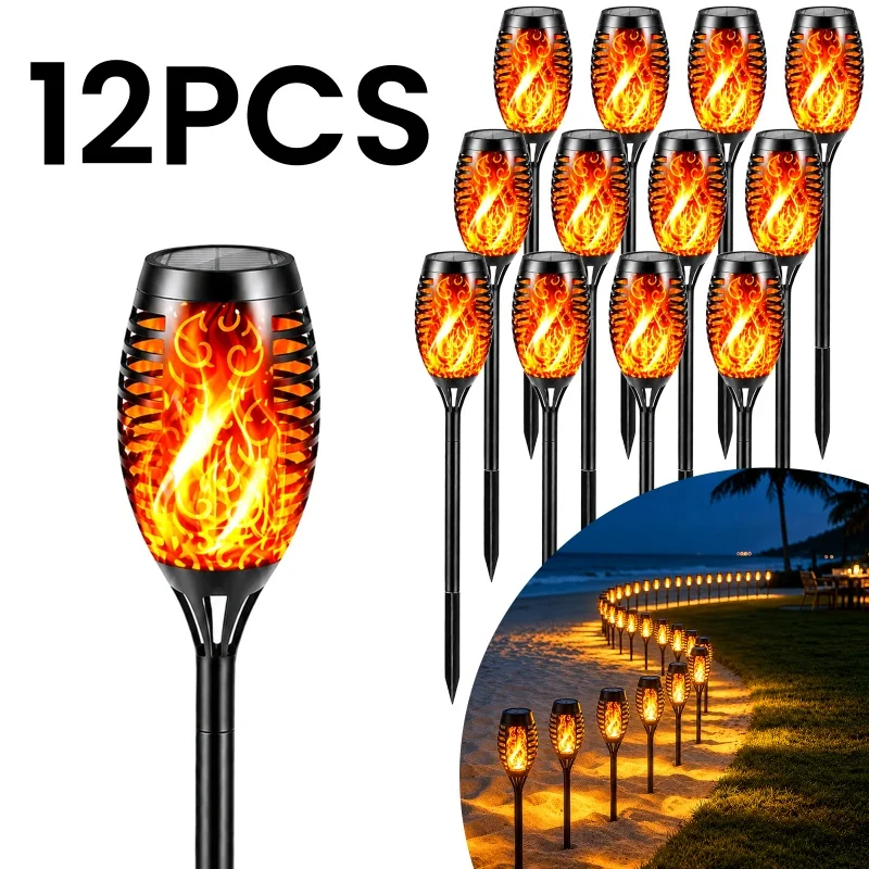 1-12Pcs Solar Torch Light with Flickering Flame Outdoor Waterproof Solar Garden Lights for Outside Garden Patio Pathway Yard