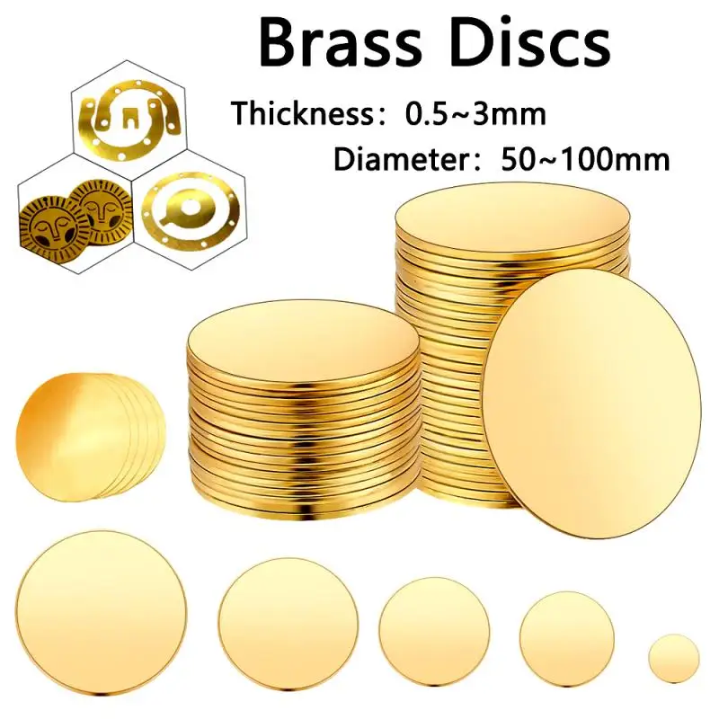 1 szt. Grubość 0.5mm/1mm/2mm/3mm mosiężna płyta średnica dysku 50mm/60mm/80mm/100mm mosiężna uszczelka okrągła płyta deska DIY Metal