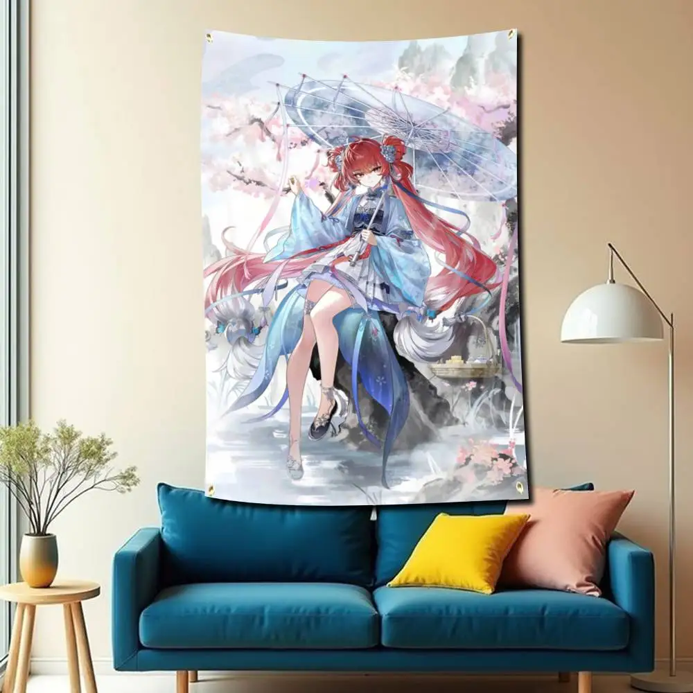 W-WuWa S-Suoming Umbrella Girl Flag Tapestry Banner for Bedroom Living Room Outdoor Camping Custom Supported