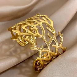 Fashion Gold Silver Color Stainless Steel Bracelet for Women Chic Chunky Irregular Coral Shaped Open Bangles Jewelry Gifts